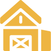 Yellow barn icon on black background