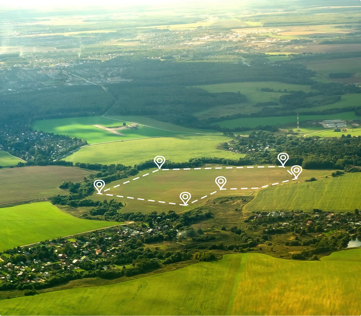 Countryside land with pinpoint indicators.
